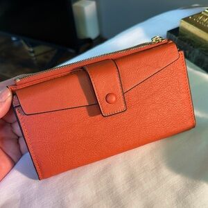 Classic Orange Leather Snap Wallet Clutch
